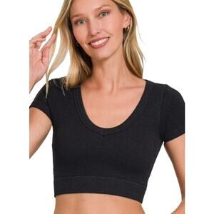 Zenana Soft Ribbed Double Layer Seamless Crop Top Full Stretch S/M